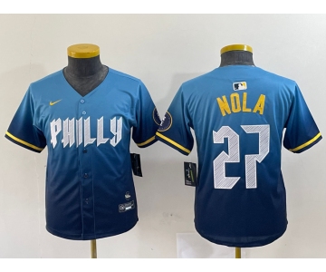 Womens Philadelphia Phillies #27 Aaron Nola Blue 2024 City Connect Limited Stitched Jersey