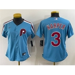 Women's Philadelphia Phillies #3 Bryce Harper Blue Stitched Baseball Jersey Women's Philadelphia Phillies #3 Bryce Harper Blue Stitched Baseball Jersey