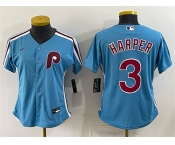 Women's Philadelphia Phillies #3 Bryce Harper Blue Stitched Baseball Jersey Women's Philadelphia Phillies #3 Bryce Harper Blue Stitched Baseball Jersey