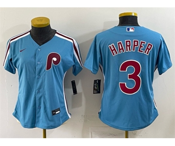 Women's Philadelphia Phillies #3 Bryce Harper Blue Stitched Baseball Jersey