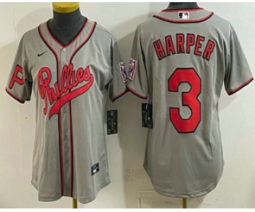 Women's Philadelphia Phillies #3 Bryce Harper Grey 2026 Field of Dreams Stadium Stitched Jersey
