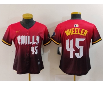 Women's Philadelphia Phillies #45 Zack Wheeler Number Red 2024 City Connect Limited Jersey