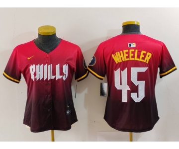 Women's Philadelphia Phillies #45 Zack Wheeler Red 2024 City Connect Limited Jersey