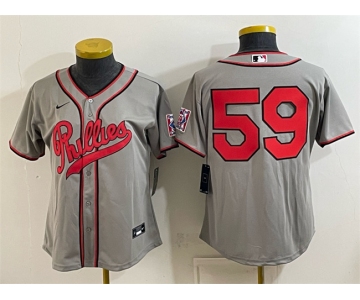 Women's Philadelphia Phillies #59 Jhoan Duran Gray 2026 Field of Dreams Stadium Stitched Baseball Jersey