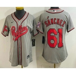 Women's Philadelphia Phillies #61 Cristopher Sanchez Gray 2026 Field of Dreams Stadium Stitched Jersey Women's Philadelphia Phillies #61 Cristopher Sanchez Gray 2026 Field of Dreams Stadium Stitched Jersey