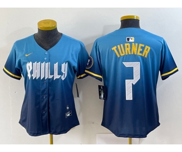 Women's Philadelphia Phillies #7 Trea Turner Blue 2024 City Connect Limited Stitched Jersey