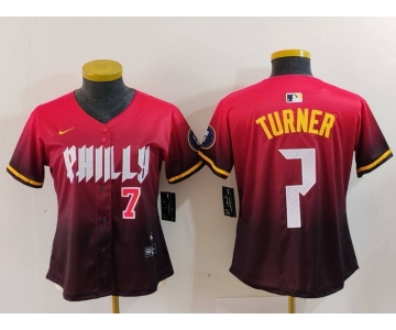 Women's Philadelphia Phillies #7 Trea Turner Number Red 2024 City Connect Limited Jerseys