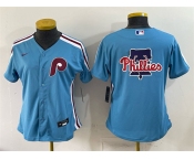 Women's Philadelphia Phillies Team Big Logo Blue Stitched Baseball Jersey Women's Philadelphia Phillies Team Big Logo Blue Stitched Baseball Jersey