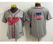 Women's Philadelphia Phillies Team Big Logo Gray 2026 Field of Dreams Stadium Stitched Baseball Jersey Women's Philadelphia Phillies Team Big Logo Gray 2026 Field of Dreams Stadium Stitched Baseball Jersey