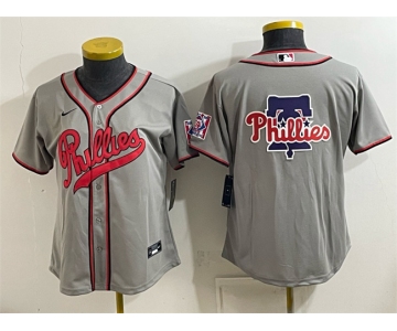 Women's Philadelphia Phillies Team Big Logo Gray 2026 Field of Dreams Stadium Stitched Baseball Jersey