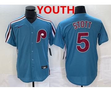 Youth Philadelphia Phillies #5 Bryson Stott Blue Cool Base Stitched Jersey