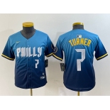 Youth Philadelphia Phillies #7 Trea Turner Number Blue 2024 City Connect Limited Stitched Jerseys