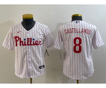 Youth Philadelphia Phillies #8 Nick Castellanos White Cool Base Jersey