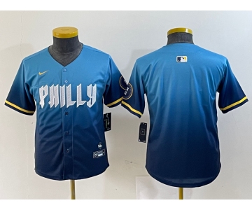 Youth Philadelphia Phillies Blank Blue 2024 City Cool Base Stitched Jersey