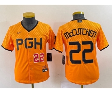 Youth Pittsburgh Pirates #22 Andrew McCutchen Number Yellow 2023 City Connect Stitched Jersey