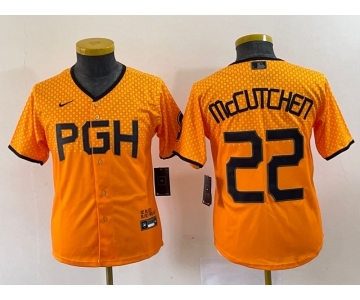 Youth Pittsburgh Pirates #22 Andrew McCutchen Yellow 2023 City Connect Stitched Jersey1