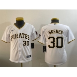 Youth Pittsburgh Pirates #30 Paul Skenes White With Patch Cool Base Stitched Baseball Jersey