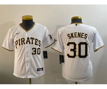 Youth Pittsburgh Pirates #30 Paul Skenes White With Patch Cool Base Stitched Baseball Jersey