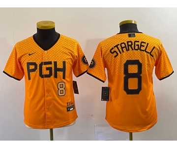 Youth Pittsburgh Pirates #8 Willie Stargell Number Yellow 2023 City Connect Stitched Jersey1