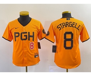Youth Pittsburgh Pirates #8 Willie Stargell Number Yellow 2023 City Connect Stitched Jersey