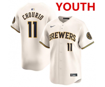 Youth Milwaukee Brewers #11 Jackson Chourio Cream 2024 Home Limited Stitched Baseball Jersey