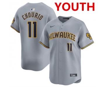 Youth Milwaukee Brewers #11 Jackson Chourio Grey 2024 Away Limited Stitched Baseball Jersey