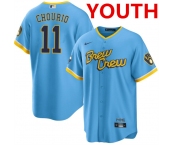 Youth Milwaukee Brewers #11 Jackson Chourio Powder Blue City Connect Cool Base Stitched Jersey