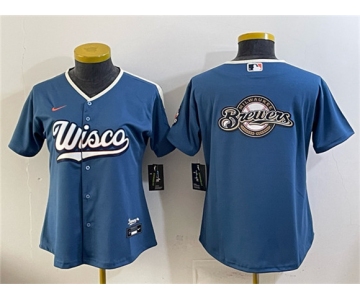 Youth Milwaukee Brewers Team Big Logo Mineral Blue 2026 City Connect Stadium Stitched Jersey
