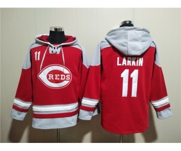 Men's Cincinnati Reds #11 Barry Larkin Red Ageless Must-Have Lace-Up Pullover Hoodie