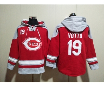 Men's Cincinnati Reds #19 Joey Votto Red Ageless Must-Have Lace-Up Pullover Hoodie