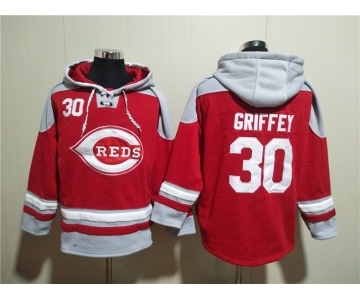 Men's Cincinnati Reds #30 Ken Griffey Jr. Red Ageless Must-Have Lace-Up Pullover Hoodie