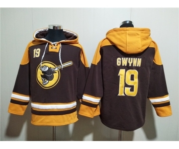 Men's San Diego Padres #19 Tony Gwynn Brown Gold Ageless Must-Have Lace-Up Pullover Hoodie