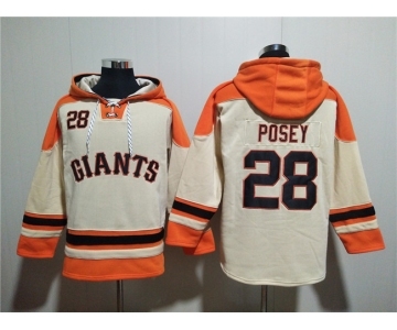 Men's San Francisco Giants #28 Buster Posey Cream Ageless Must-Have Lace-Up Pullover Hoodie