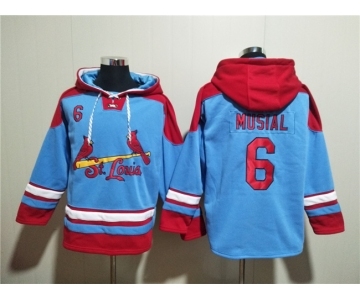 Men's St.Louis Cardinals #6 Stan Musial Blue Ageless Must-Have Lace-Up Pullover Hoodie