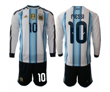 Men's Argentina #10 Lionel Messi Long Sleeve National Team FIFA x World Cup 2026 Home White On Field Jersey