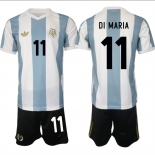 Men's Argentina #11 Angel Fabian Di María White Blue 2024-25 50th Anniversary Home Soccer Jersey Suit