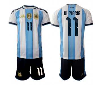 Men's Argentina #11 ángel Fabián Di María White Blue 2025-26 Home Soccer Jersey Suit