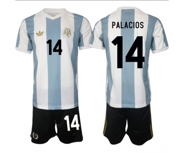 Men's Argentina #14 Palacos White Blue 2024-25 50th Anniversary Home Soccer Jersey Suit
