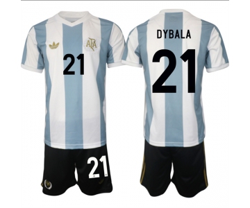 Men's Argentina #21 Dybala White Blue 2024-25 50th Anniversary Home Soccer Jersey Suit