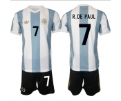 Men's Argentina #7 Rodrigo Javier De Paul White Blue 2024-25 50th Anniversary Home Soccer Jersey Suit