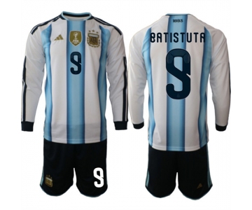Men's Argentina #9 BATISTUTA Long Sleeve National Team FIFA x World Cup 2026 Home White On Field Jersey