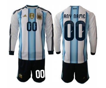Men's Argentina Custom Any Name And Number Long Sleeve National Team FIFA x World Cup 2026 Home White On Field Jersey