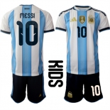 Youth Argentina #10 Lionel Messi White Blue 2025-26 Home Soccer Jersey Suit