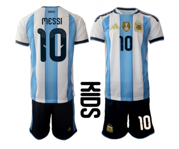 Youth Argentina #10 Lionel Messi White Blue 2025-26 Home Soccer Jersey Suit