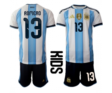 Youth Argentina #13 ROMERO National Team FIFA x World Cup 2026 Home White On Field Kids Jersey