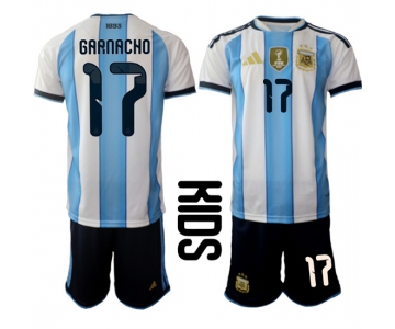Youth Argentina #17 GARNACHO National Team FIFA x World Cup 2026 Home White On Field Kids Jersey