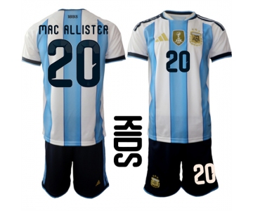 Youth Argentina #20 MAC ALLISTER National Team FIFA x World Cup 2026 Home White On Field Kids Jersey