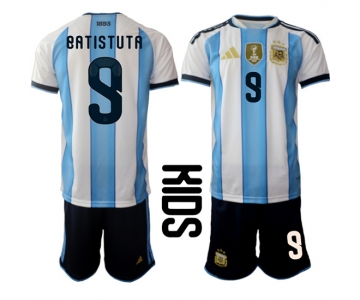 Youth Argentina #9 BATISTUTA National Team FIFA x World Cup 2026 Home White On Field Kids Jersey
