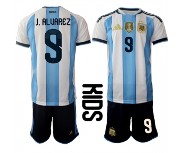 Youth Argentina #9 J.ALUAREZ National Team FIFA x World Cup 2026 Home White On Field Kids Jersey