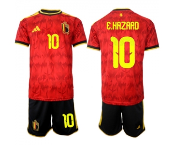 Men's Belgium #10 E.HAZARD National Team FIFA x World Cup 2026 Home Red On Field Jersey